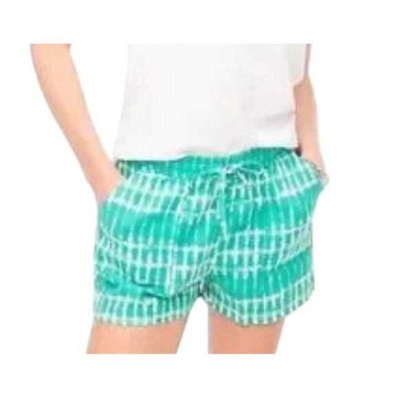 J.Crew Women Size XXS Green Tie-Dye Linen Blend Elastic Waist Short Shorts - Picture 2 of 13